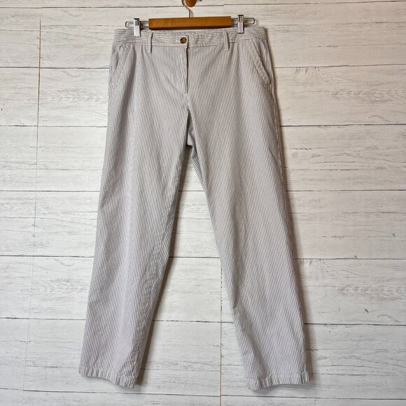 Talbots Pants Womens SZ 8 Relaxed Chino Blue & Beige Pinstripes Coastal Grandma - Picture 1 of 15